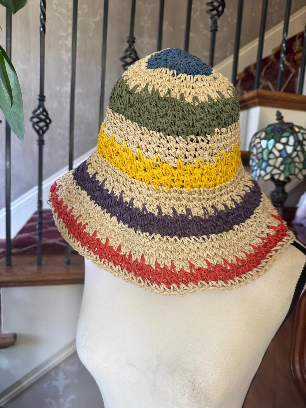 Ladies, multicolor, straw, sun hat, excellent condition